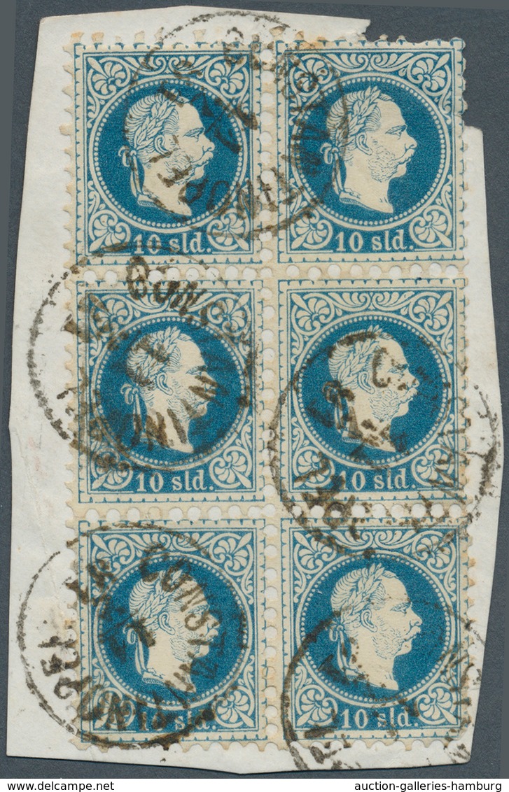Österreichische Post In Der Levante: 1867, 10 Sld. Feiner Druck Im Senkr. 6er-Block (1x Eckbug) Auf - Levante-Marken