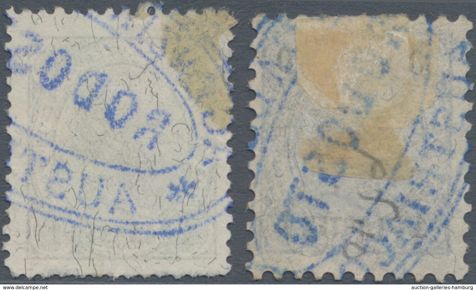 Österreichische Post In Der Levante: 1890, 1 Pia Auf 10 Kr Ultramarin, Zwei Exemplare Mit Blauem Ova - Eastern Austria