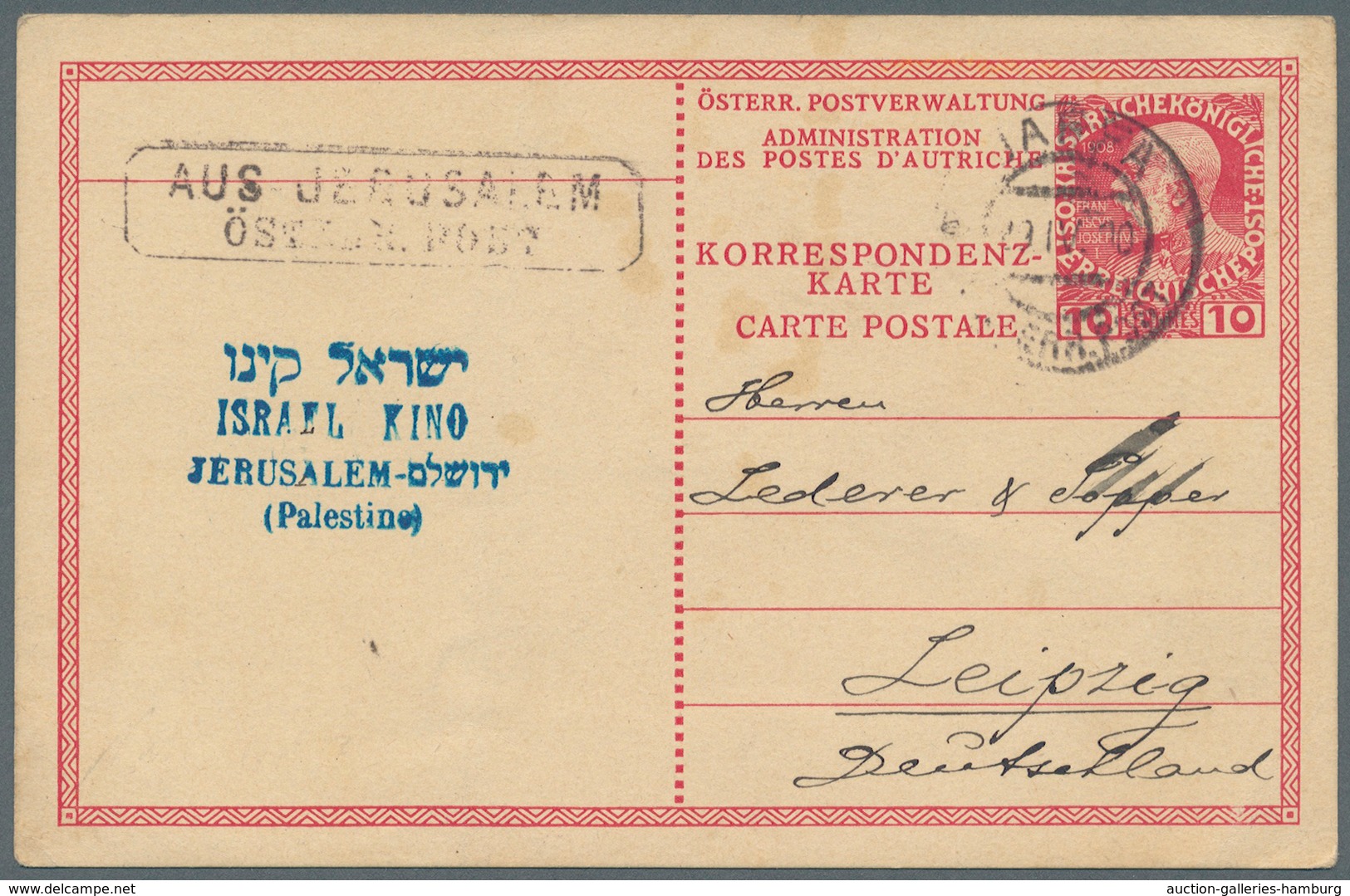 Österreichische Post In Der Levante: 1910, "AUS JERUSALEM/ÖSTERR. POST" Ra2 Auf 10 C Rot Ganzsachenk - Oostenrijkse Levant