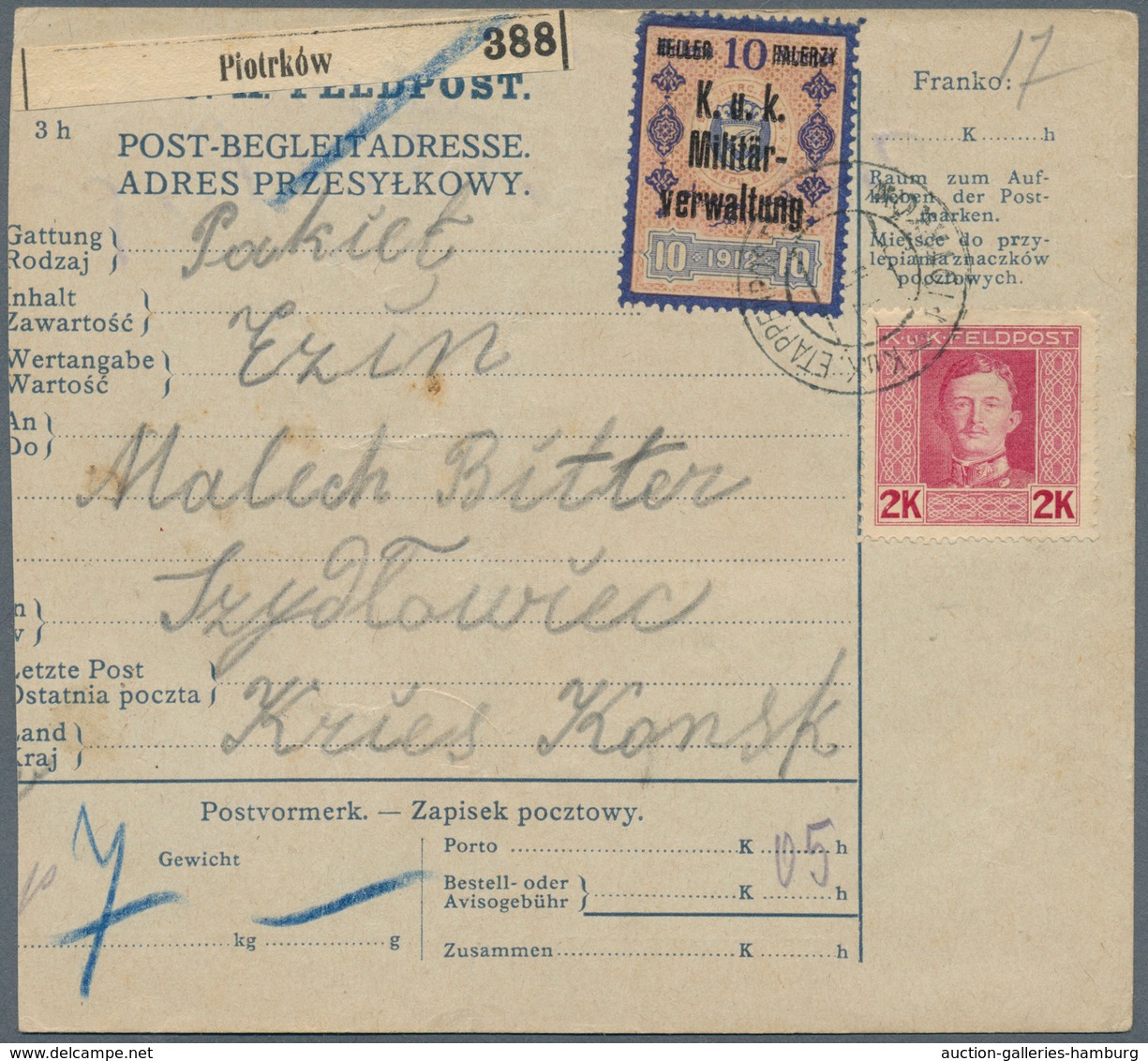Österreichisch-Ungarische Feldpost - Allgemeine Ausgabe: 1918 (7.2.), Postbegleitadresse Frankiert M - Other & Unclassified