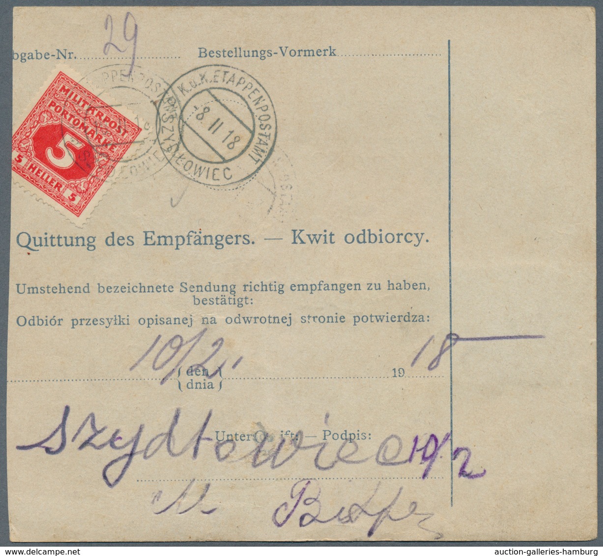 Österreichisch-Ungarische Feldpost - Allgemeine Ausgabe: 1918 (7.2.), Postbegleitadresse Frankiert M - Sonstige & Ohne Zuordnung