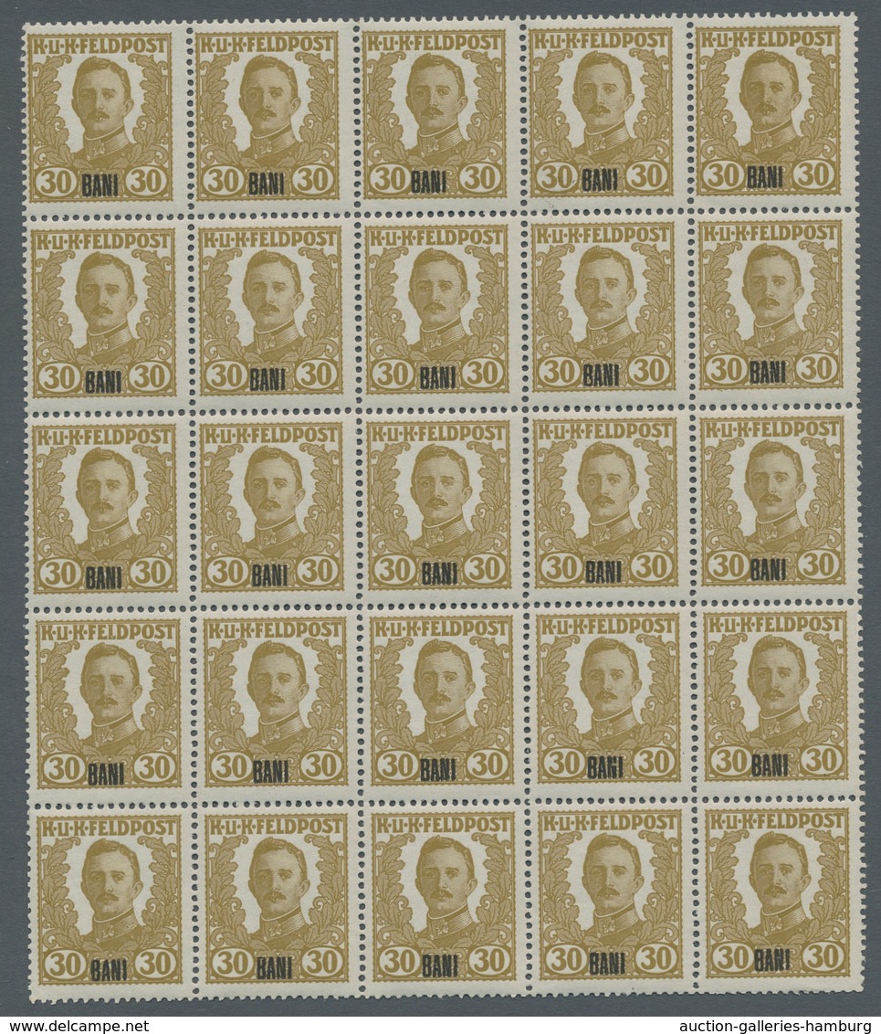 Österreichisch-Ungarische Feldpost - Rumänien: 1918, Karl I, 30 Heller Mit Aufdruck BANI, 25er-Block - Otros & Sin Clasificación
