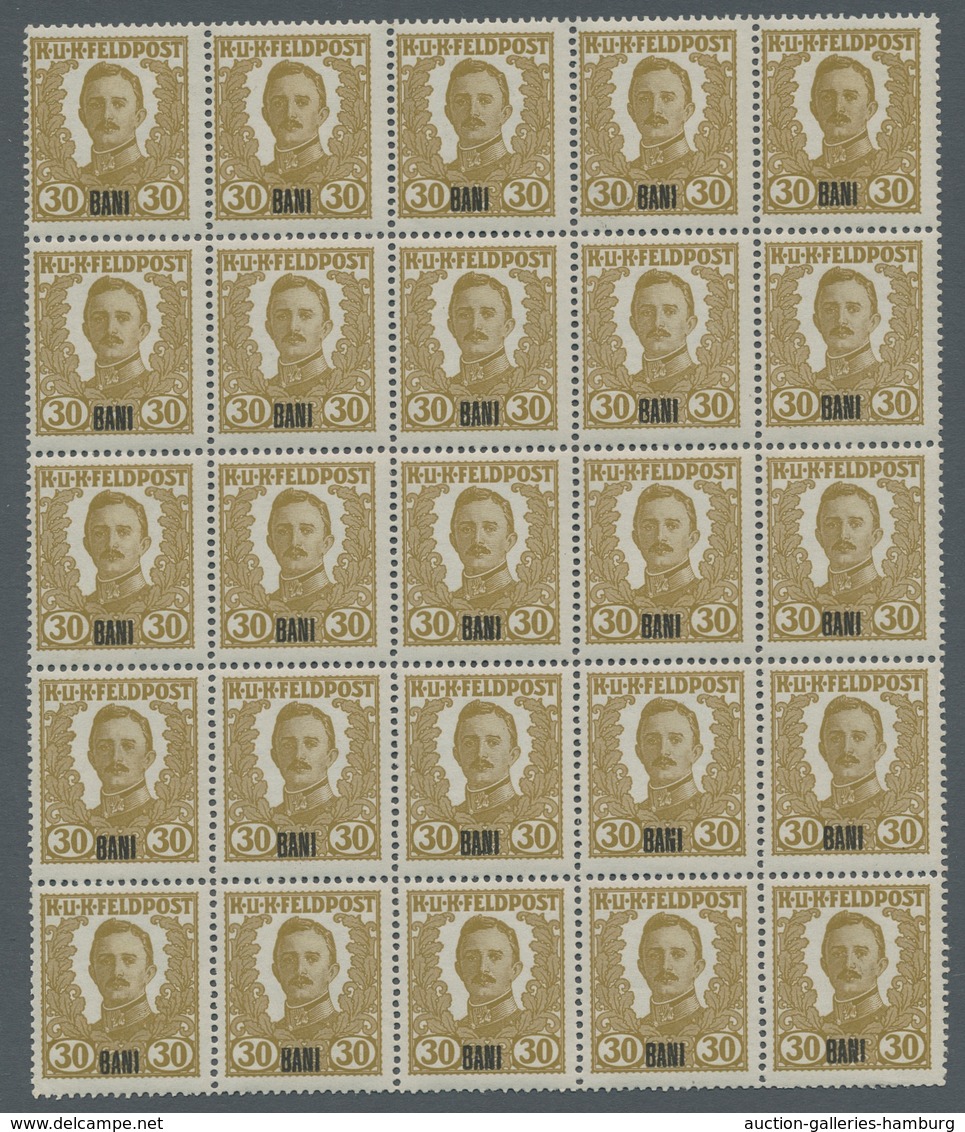 Österreichisch-Ungarische Feldpost - Rumänien: 1918, Karl I, 30 Heller Mit Aufdruck BANI, 25er-Block - Andere & Zonder Classificatie