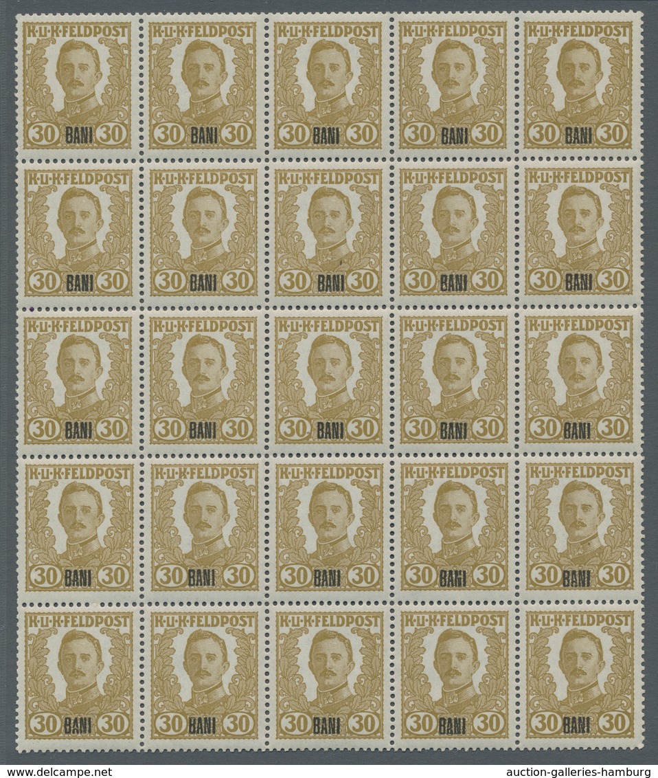 Österreichisch-Ungarische Feldpost - Rumänien: 1918, Karl I, 30 Heller Mit Aufdruck BANI, 25er-Block - Sonstige & Ohne Zuordnung