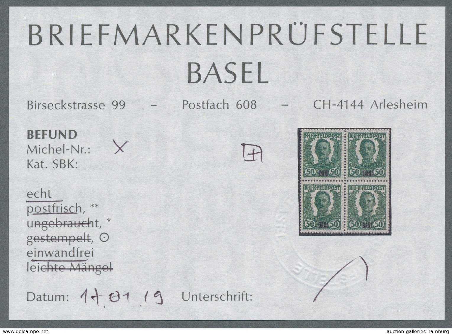 Österreichisch-Ungarische Feldpost - Rumänien: 1918, Karl I Mit Aufdruck BANI, Vier Bessere Viererbl - Andere & Zonder Classificatie