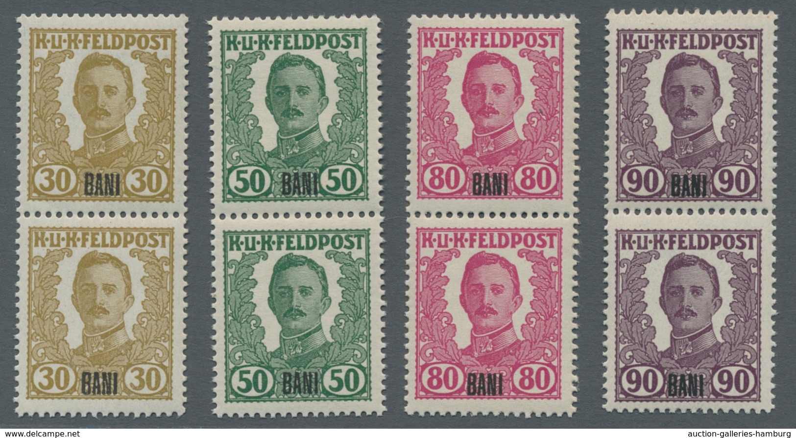 Österreichisch-Ungarische Feldpost - Rumänien: 1918, Karl I Mit Aufdruck BANI, Vier Bessere Senkrech - Other & Unclassified