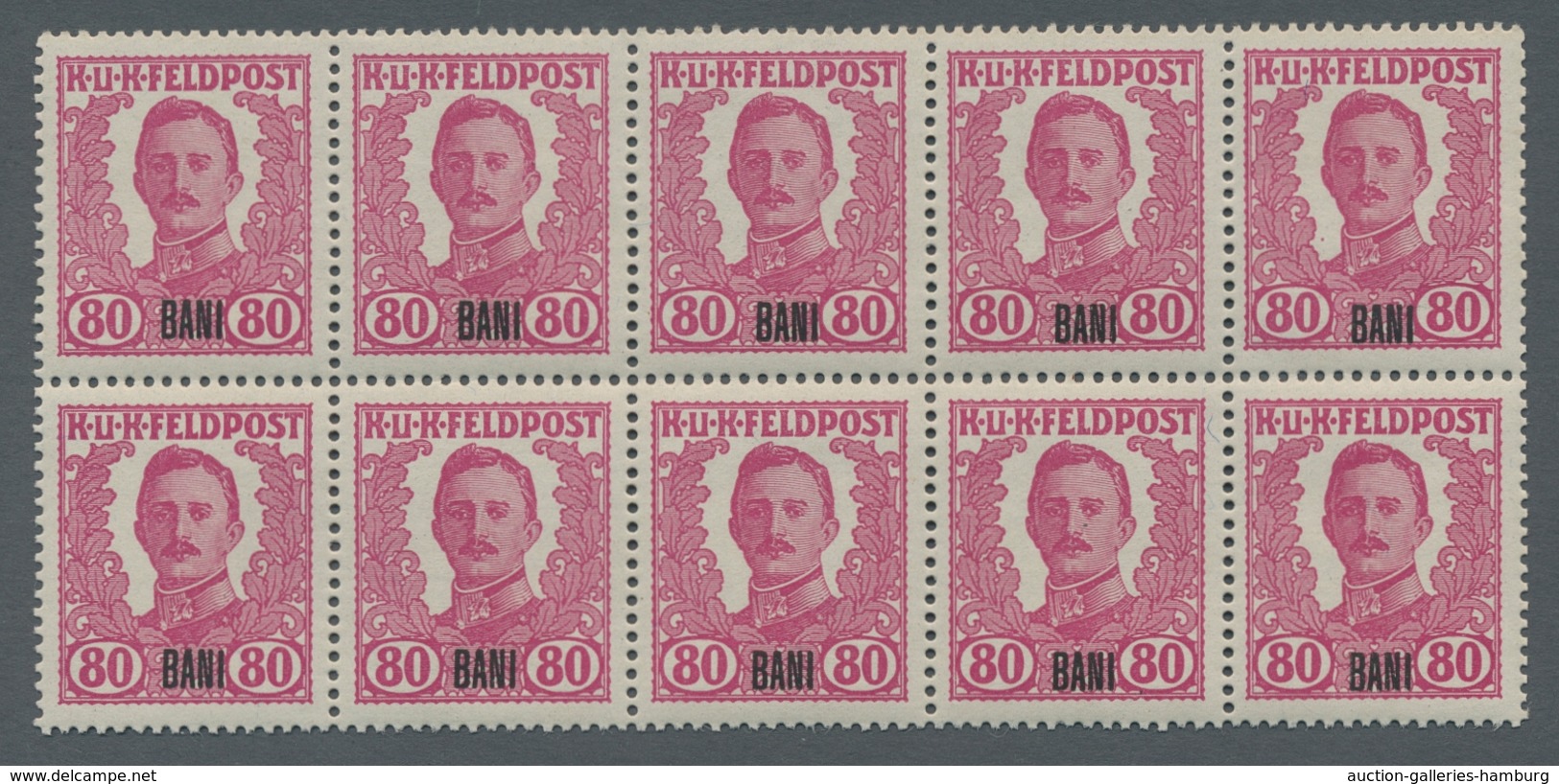 Österreichisch-Ungarische Feldpost - Rumänien: 1918, Karl I, 80 Heller Mit Aufdruck BANI, Waagerecht - Autres & Non Classés