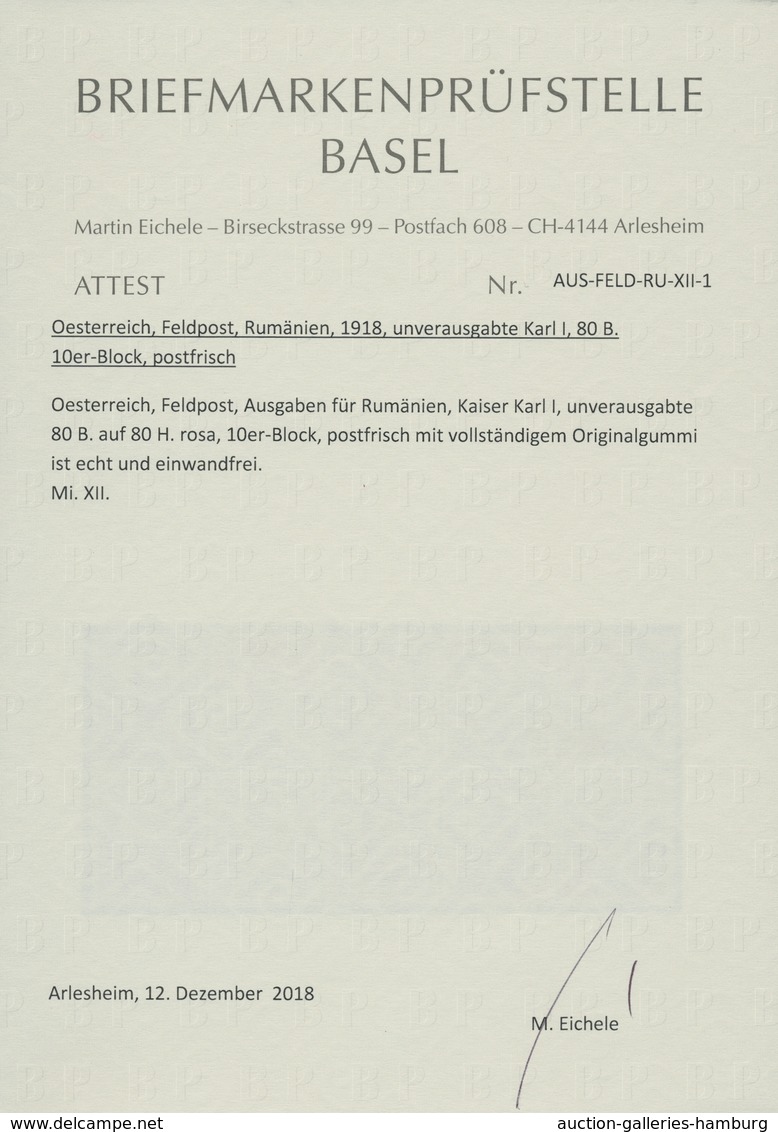 Österreichisch-Ungarische Feldpost - Rumänien: 1918, Karl I, 80 Heller Mit Aufdruck BANI, Waagerecht - Autres & Non Classés