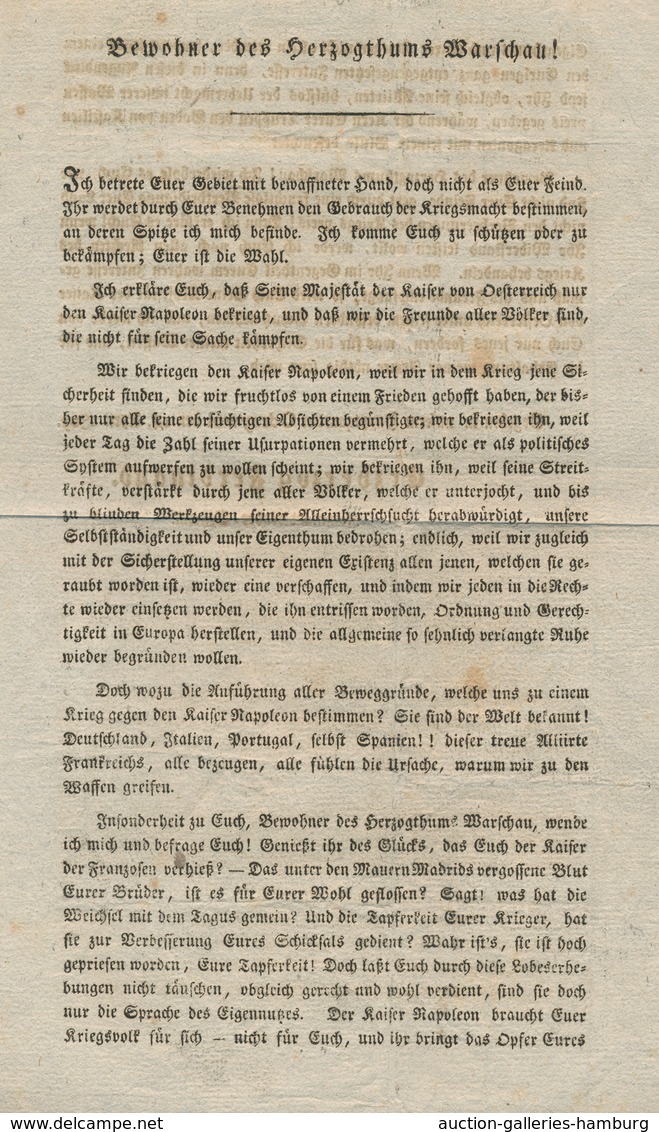 Österreich - Ostmark: 1809, Zweiseitiger Aufruf Des österreichischen Gererals Erzherzog Ferdinand Au - Otros & Sin Clasificación