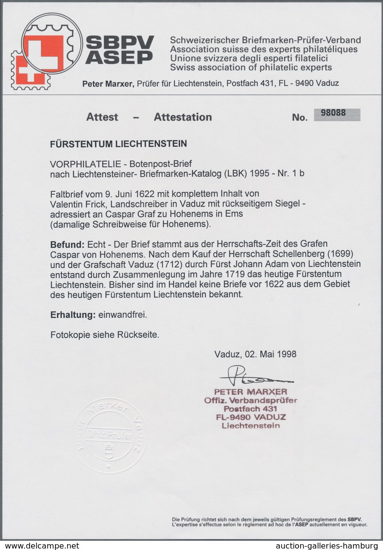 Österreich - Verwendung In Liechtenstein: 1622, Schnörkel-Faltbrief Vom 9.Juni Mit Komplettem Inhalt - Altri & Non Classificati