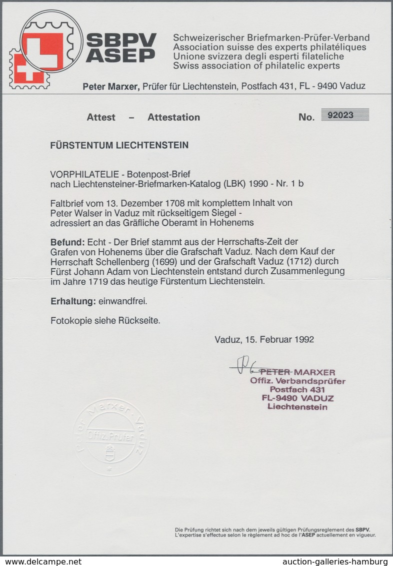 Österreich - Verwendung In Liechtenstein: 1708, Faltbrief Vom 13.12. Mit Komplettem Inhalt Von Peter - Otros & Sin Clasificación