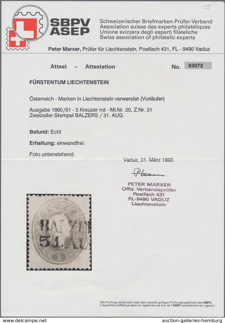 Österreich - Verwendung In Liechtenstein: 1860, 5 Kr. Kaiserkopf Nach Rechts Gez. 14 Mit L2 BALZERS, - Other & Unclassified