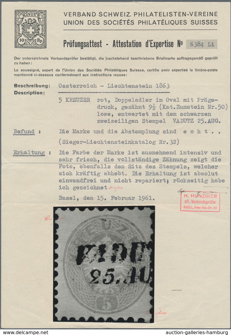 Österreich - Verwendung In Liechtenstein: 1863, 5 Kr. Rosa Doppeladler Gez. 9 1/2 Mit L2 VADUTZ, Kab - Sonstige & Ohne Zuordnung