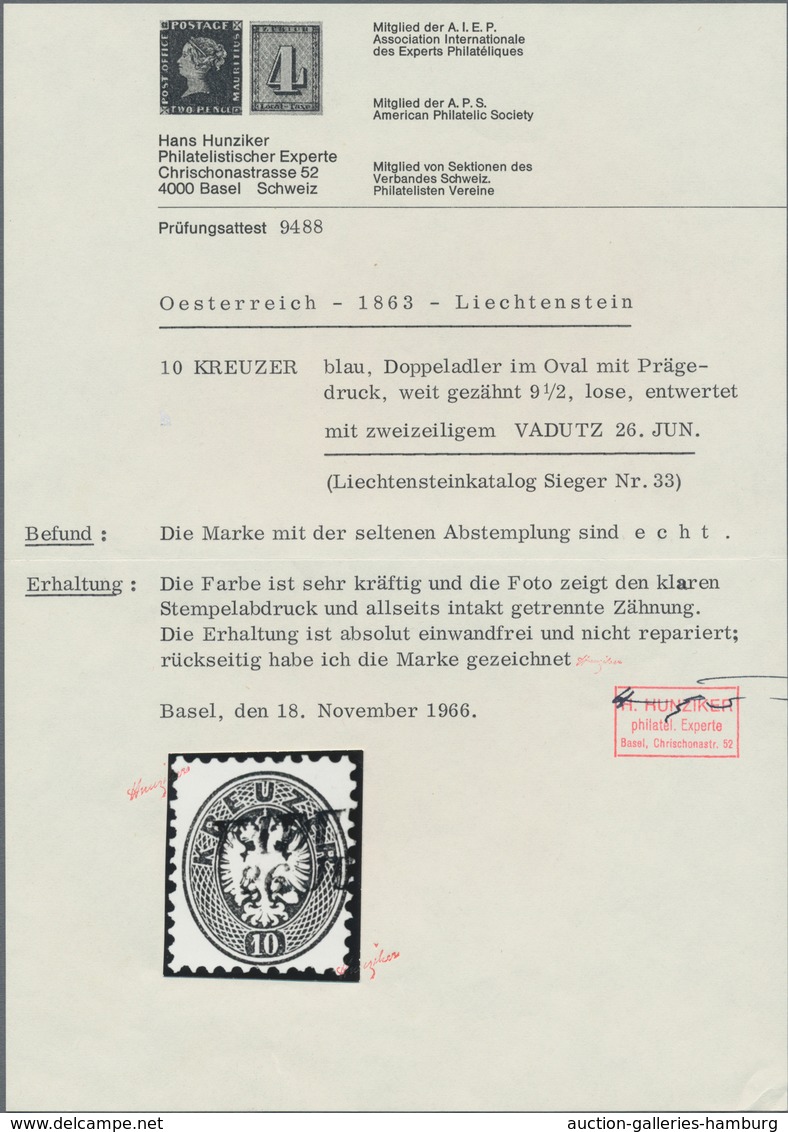 Österreich - Verwendung In Liechtenstein: 1863, 10 Kr. Blau Doppeladler Mit L2 VADUTZ, Kab.stück, Lt - Autres & Non Classés