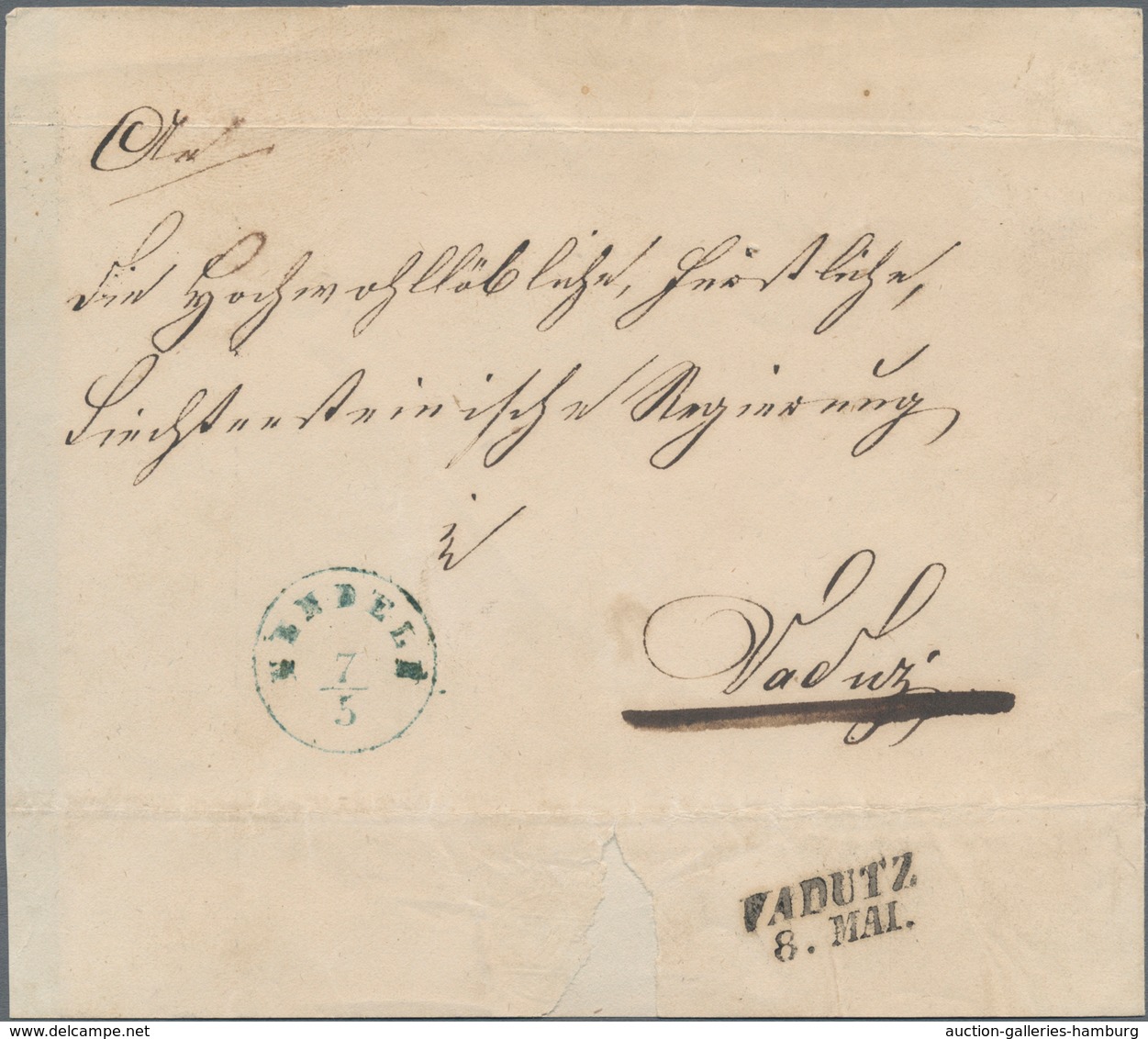 Österreich - Verwendung In Liechtenstein: 1865, Dienstbriefhülle Von Nendeln Mit Blaugrünem K1 Nach - Otros & Sin Clasificación