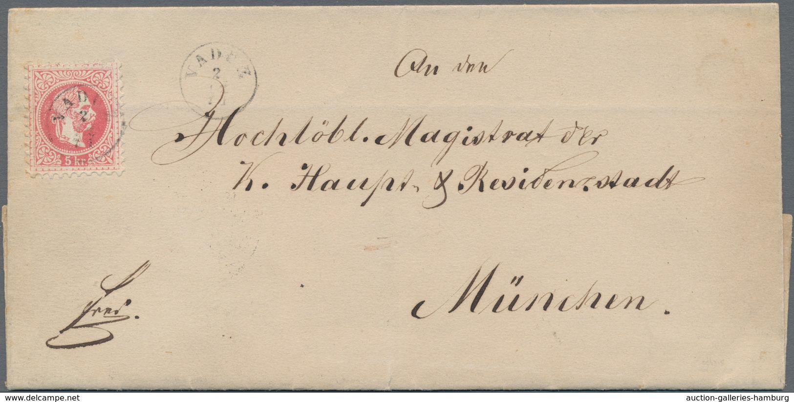 Österreich - Verwendung In Liechtenstein: 1871, 5 Kr. Rot Kaiserkopf Nach Rechts, Grober Druck, Type - Otros & Sin Clasificación