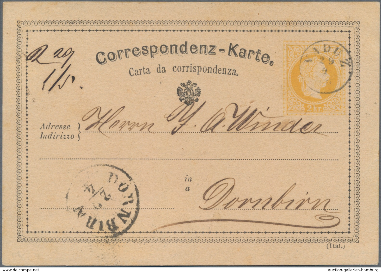 Österreich - Verwendung In Liechtenstein: 1872, Ganzsachen-Postkarte 2 Kr. Kaiserkopf Gelb, Adresse - Other & Unclassified