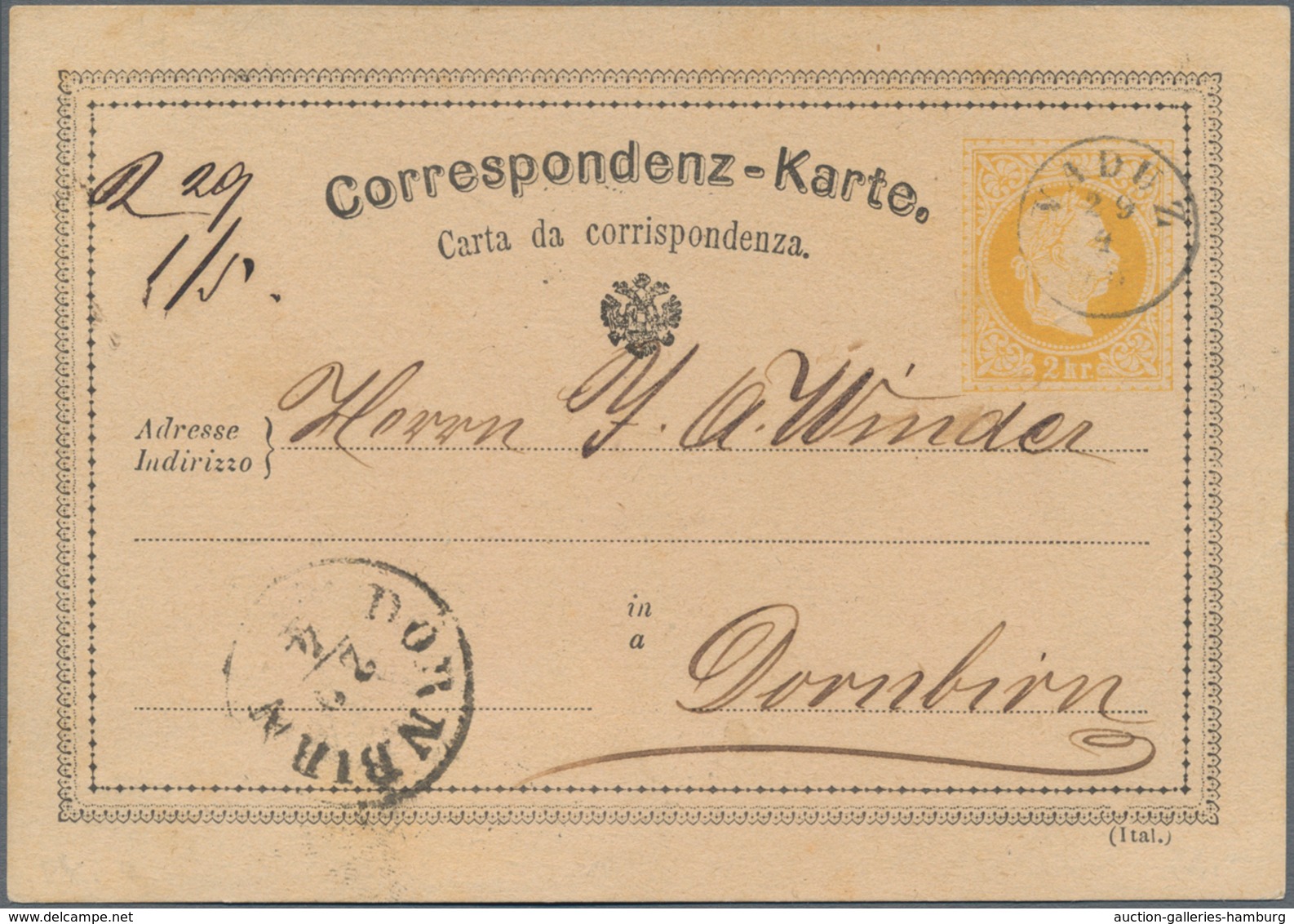 Österreich - Verwendung In Liechtenstein: 1872, Ganzsachen-Postkarte 2 Kr. Kaiserkopf Gelb, Adresse - Andere & Zonder Classificatie