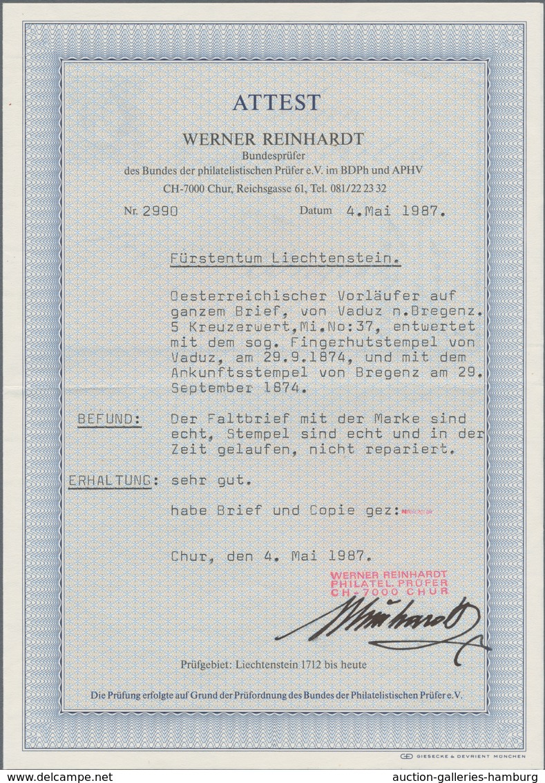 Österreich - Verwendung In Liechtenstein: 1874, 5 Kr. Rot Kaiserkopf Nach Rechts, Feiner Druck, Auf - Other & Unclassified