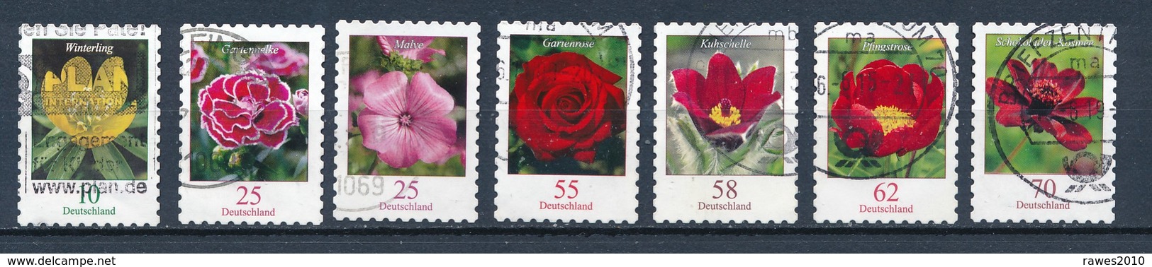 Bund Lot 7x Blumen Gestanzt Aus MH Gest. Winterling Nelke Malve Rose Kuhschelle Pfingstrose Kosmee - Sonstige & Ohne Zuordnung