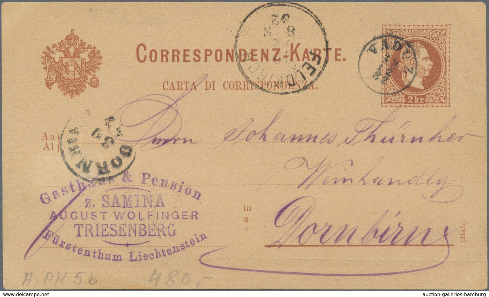 Österreich - Verwendung In Liechtenstein: 1878, Ganzsachen-Postkarte 2 Kr. Kaiserkopf Rotbraun,dt.-i - Otros & Sin Clasificación