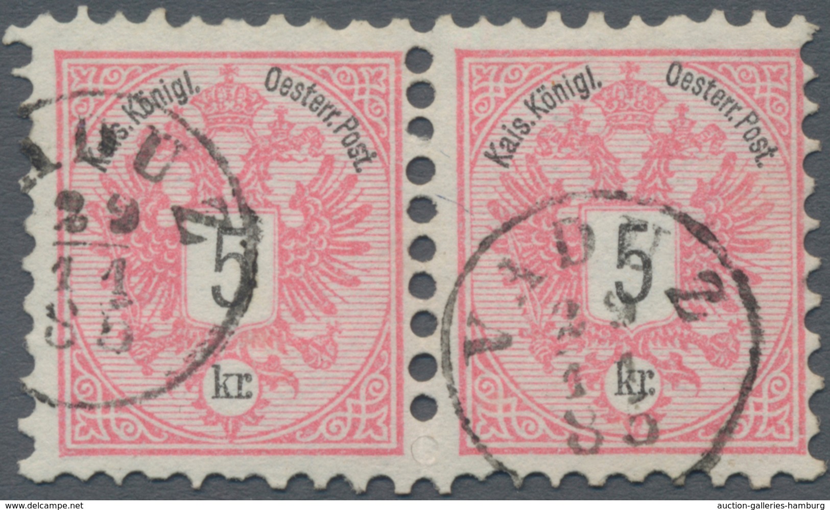 Österreich - Verwendung In Liechtenstein: 1883, 5 Kr. Rot Doppeladler Im Pra.paar, Gez. 9 1/2, Lt. F - Andere & Zonder Classificatie