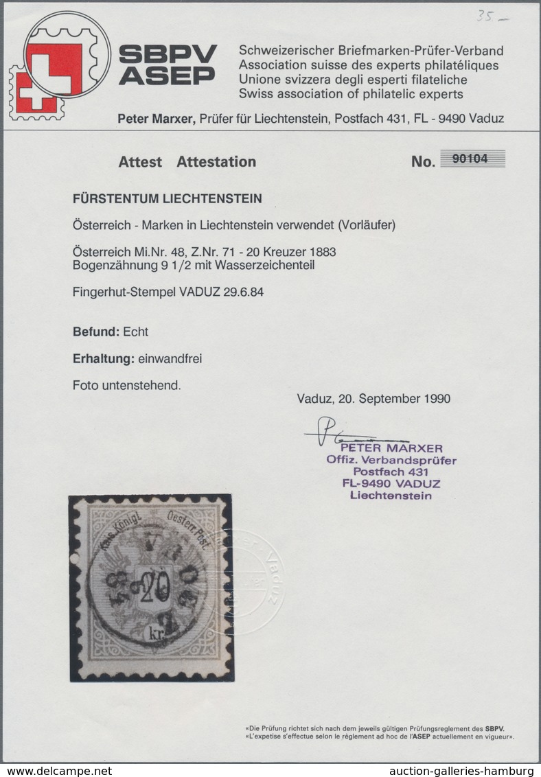 Österreich - Verwendung In Liechtenstein: 1883, 20 Kr. Grau Doppeladler, Gez. 9 1/2, Kab.stück, Lt. - Andere & Zonder Classificatie