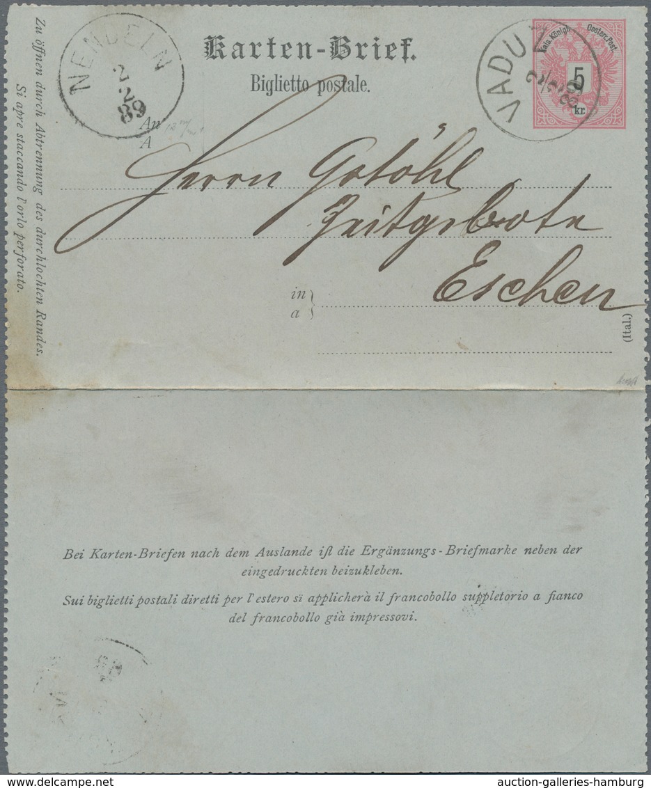 Österreich - Verwendung In Liechtenstein: 1889, Ganzsachen-Kartenbrief 5 Kr. Doppeladler Von Vaduz N - Sonstige & Ohne Zuordnung