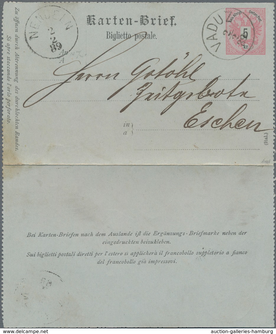 Österreich - Verwendung In Liechtenstein: 1889, Ganzsachen-Kartenbrief 5 Kr. Doppeladler Von Vaduz N - Andere & Zonder Classificatie
