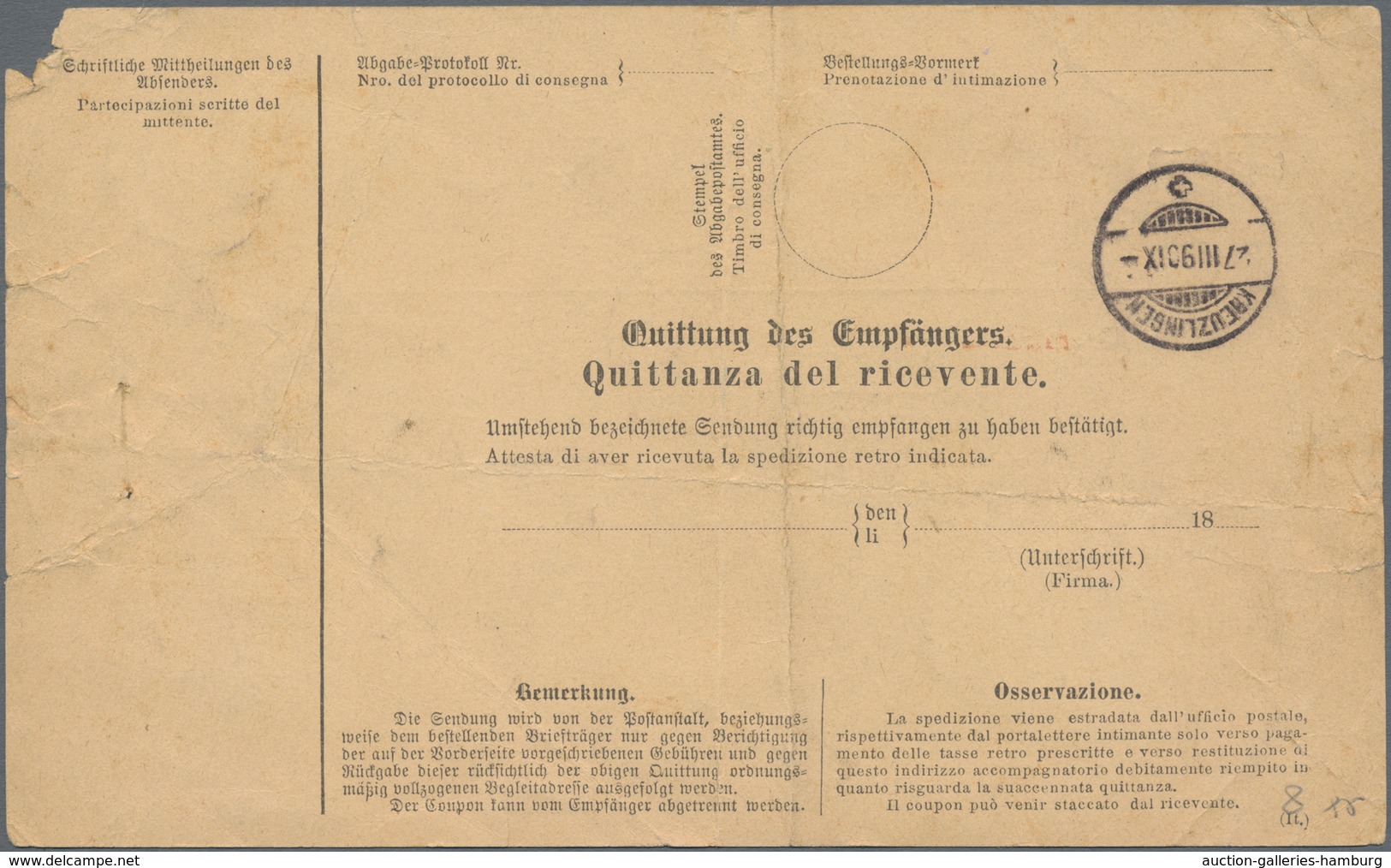 Österreich - Verwendung In Liechtenstein: 1888, Postbegleitadresse Dt.-ital.-Text (Mittelbug Und Div - Sonstige & Ohne Zuordnung