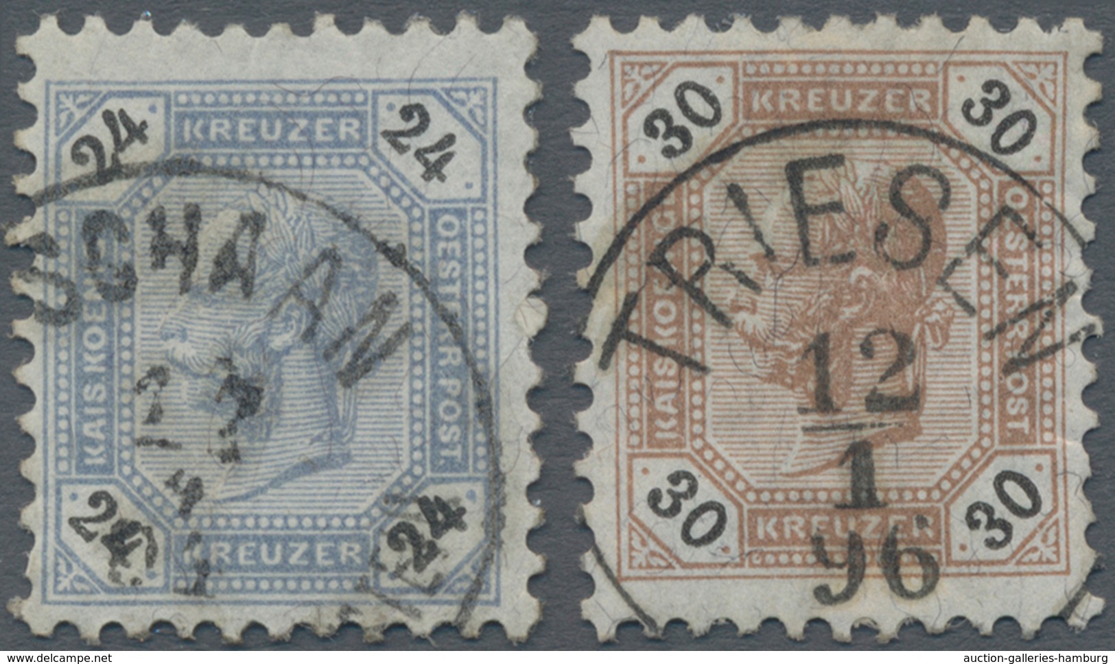 Österreich - Verwendung In Liechtenstein: 1891, 24 U. 30 Kr. Kaiserkopf Im Achteck, 2 Kab.stücke, Lt - Other & Unclassified