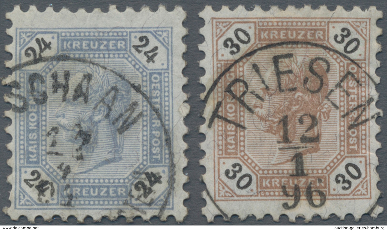 Österreich - Verwendung In Liechtenstein: 1891, 24 U. 30 Kr. Kaiserkopf Im Achteck, 2 Kab.stücke, Lt - Autres & Non Classés