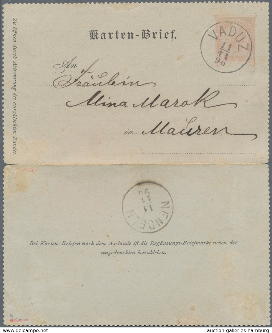 Österreich - Verwendung In Liechtenstein: 1896, Ganzsachen-Kartenbrief 5 Kr. Kaiserkopf Türbogenmust - Otros & Sin Clasificación