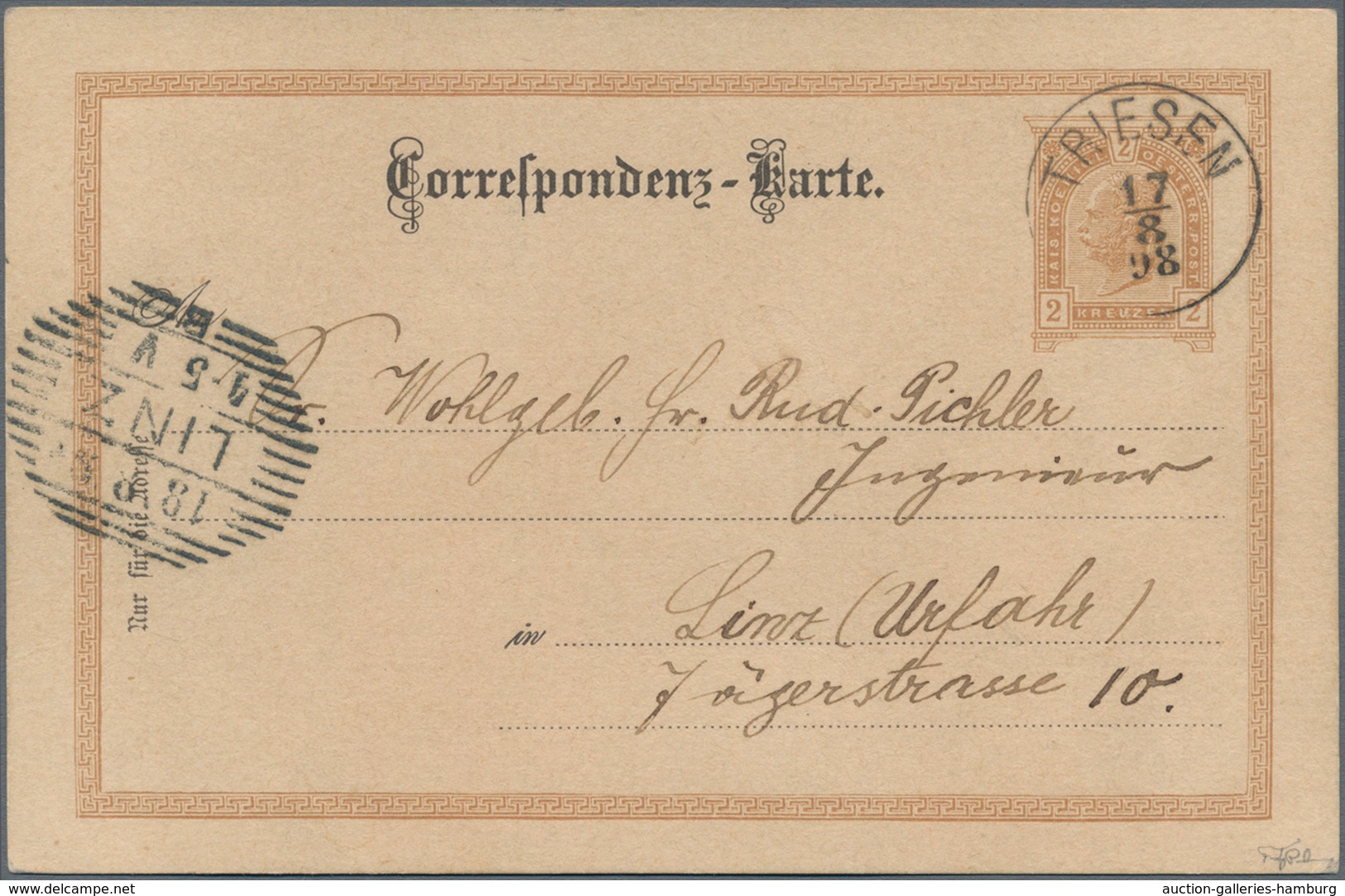 Österreich - Verwendung In Liechtenstein: 1897, Ganzsachen-Postkarte 2 Kr. Kaiserkopf Braun Im Türbo - Sonstige & Ohne Zuordnung
