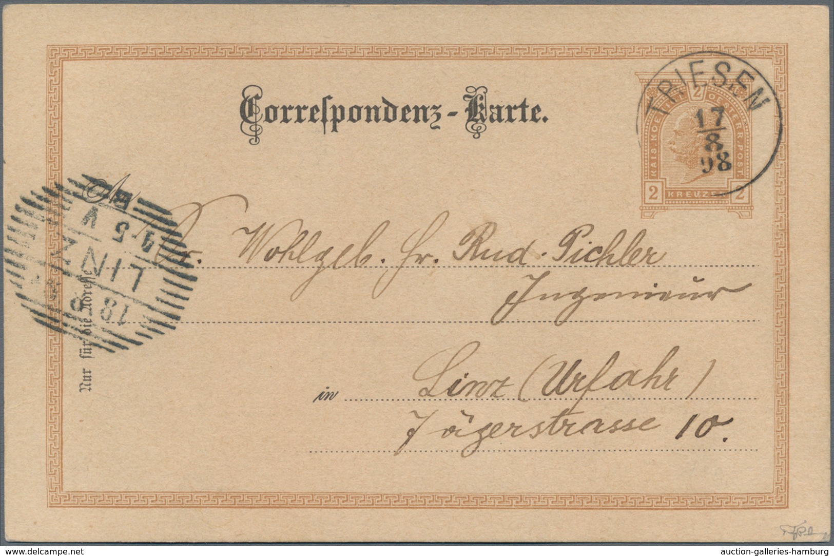 Österreich - Verwendung In Liechtenstein: 1897, Ganzsachen-Postkarte 2 Kr. Kaiserkopf Braun Im Türbo - Andere & Zonder Classificatie