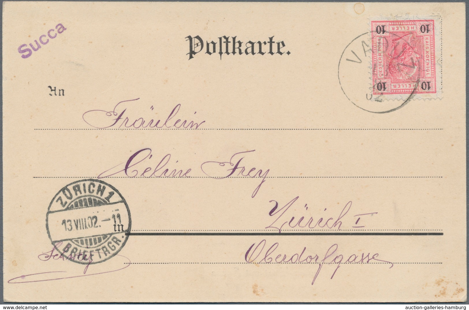 Österreich - Verwendung In Liechtenstein: 1902, Briefsammelstellen-Stempel L1 Succa Als Nebenstempel - Otros & Sin Clasificación