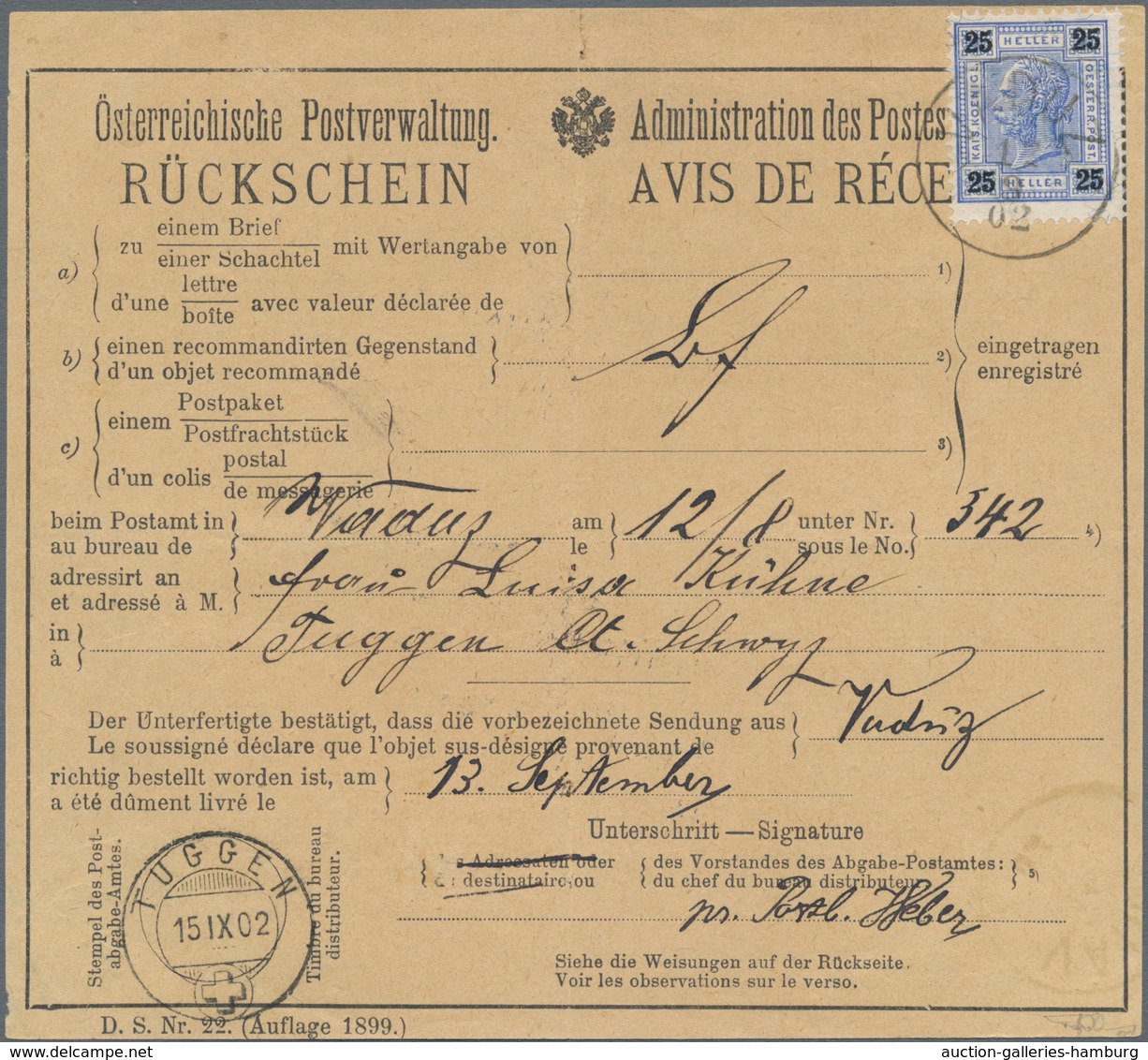 Österreich - Verwendung In Liechtenstein: 1902, 25 H. Ultramarin Kaiserkopf Nach Links Mit Lack Auf - Sonstige & Ohne Zuordnung