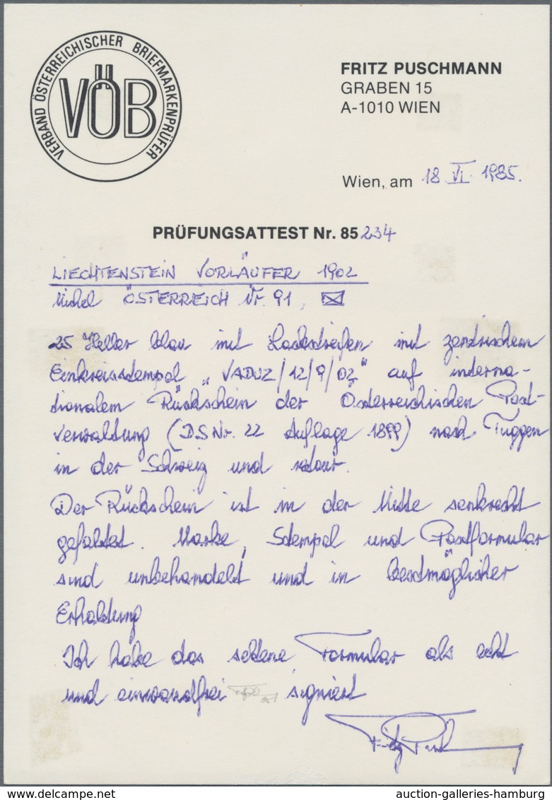 Österreich - Verwendung In Liechtenstein: 1902, 25 H. Ultramarin Kaiserkopf Nach Links Mit Lack Auf - Other & Unclassified