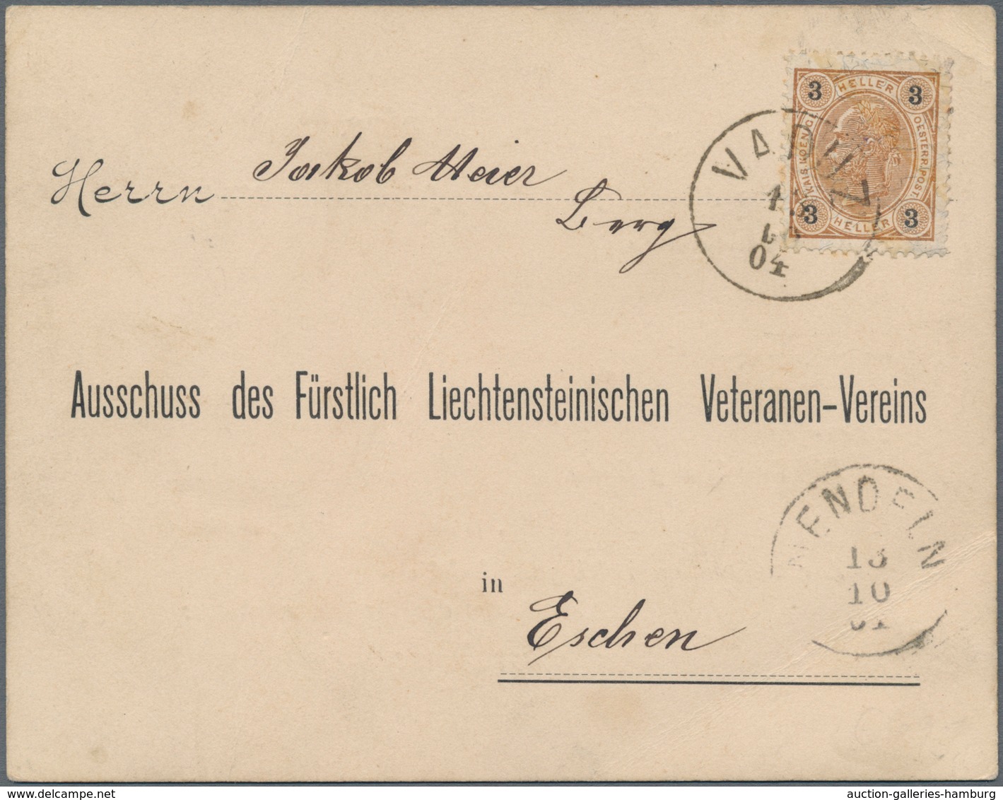 Österreich - Verwendung In Liechtenstein: 1904, 3 H. Kaiserkopf Gelbbraun Mit Lack Auf Todes-Anzeige - Otros & Sin Clasificación