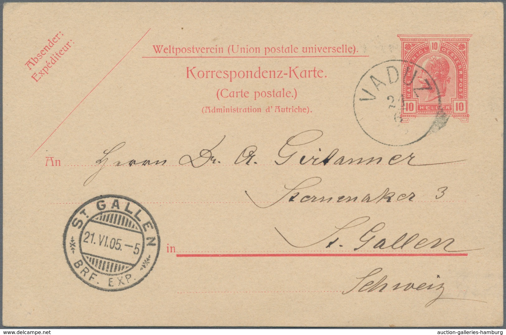 Österreich - Verwendung In Liechtenstein: 1905, Ganzsachen-Weltpostvereinkarte 10 H. Kaiserkopf Rot - Sonstige & Ohne Zuordnung