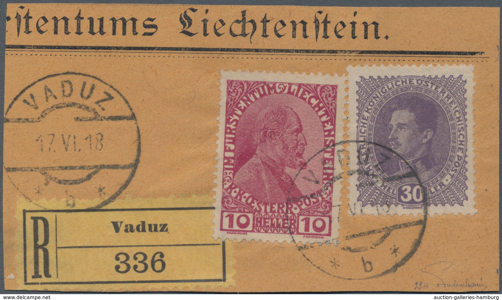 Österreich - Verwendung In Liechtenstein: 1918, 30 H. Kaiser Karl I. In MiF Mit FL 10 H. Fürst Auf G - Other & Unclassified