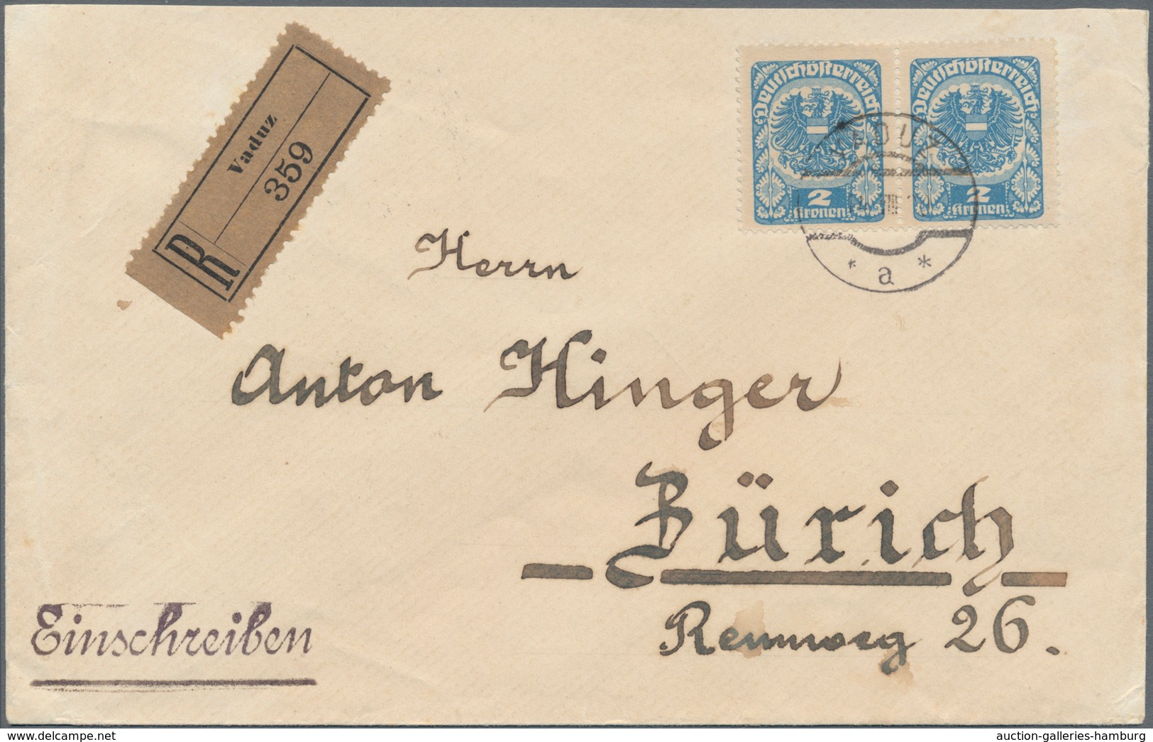 Österreich - Verwendung In Liechtenstein: 1920,14.8., 2 Kr. Wappen Im Waager. Paar, Selt. MeF Auf Po - Other & Unclassified