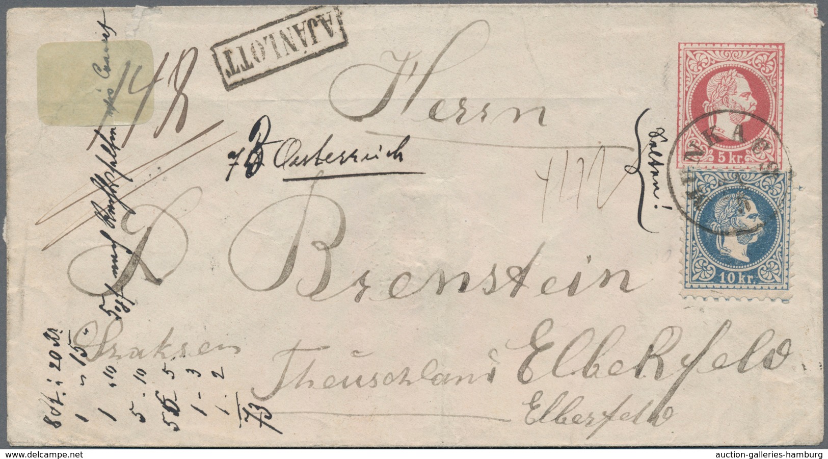 Österreich - Verwendung In Ungarn: 1871, 5 Kr Rot Franz-Josef Ganzsachenumschlag Mit Zfr. 10 Kr Blau - Sonstige & Ohne Zuordnung