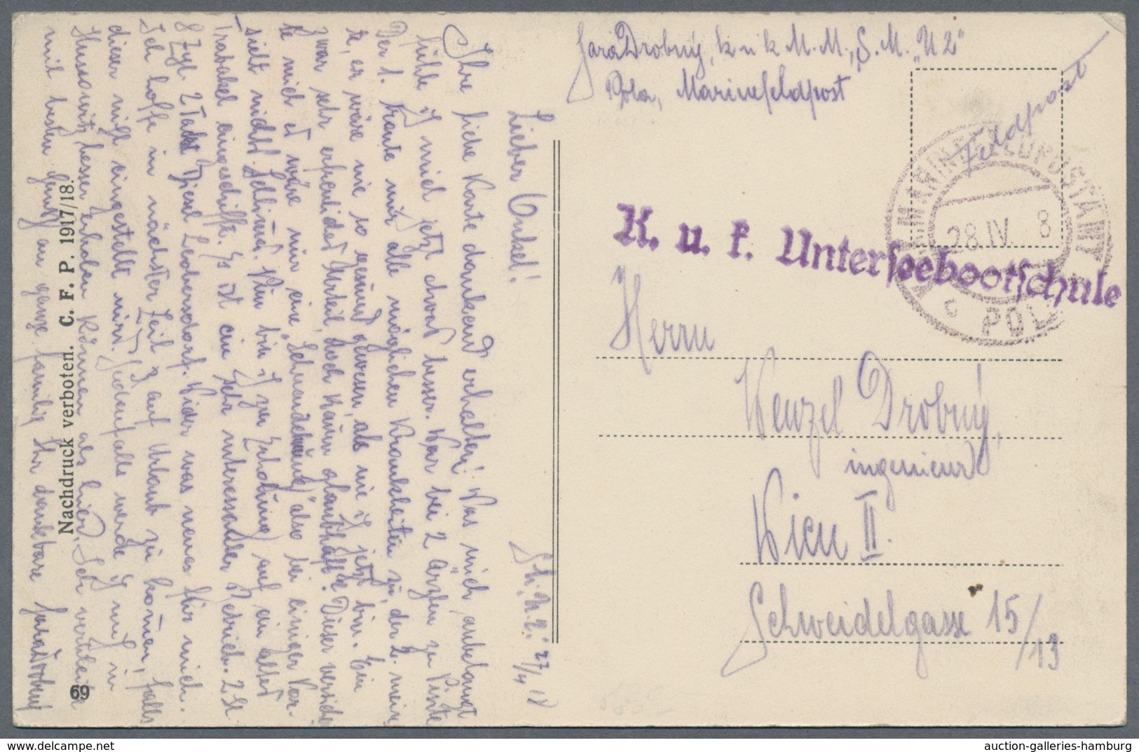 Österreich - Militärpost / Feldpost: 1918. Original WWI Feldpost Card From A Submariner Aboard Unter - Andere & Zonder Classificatie