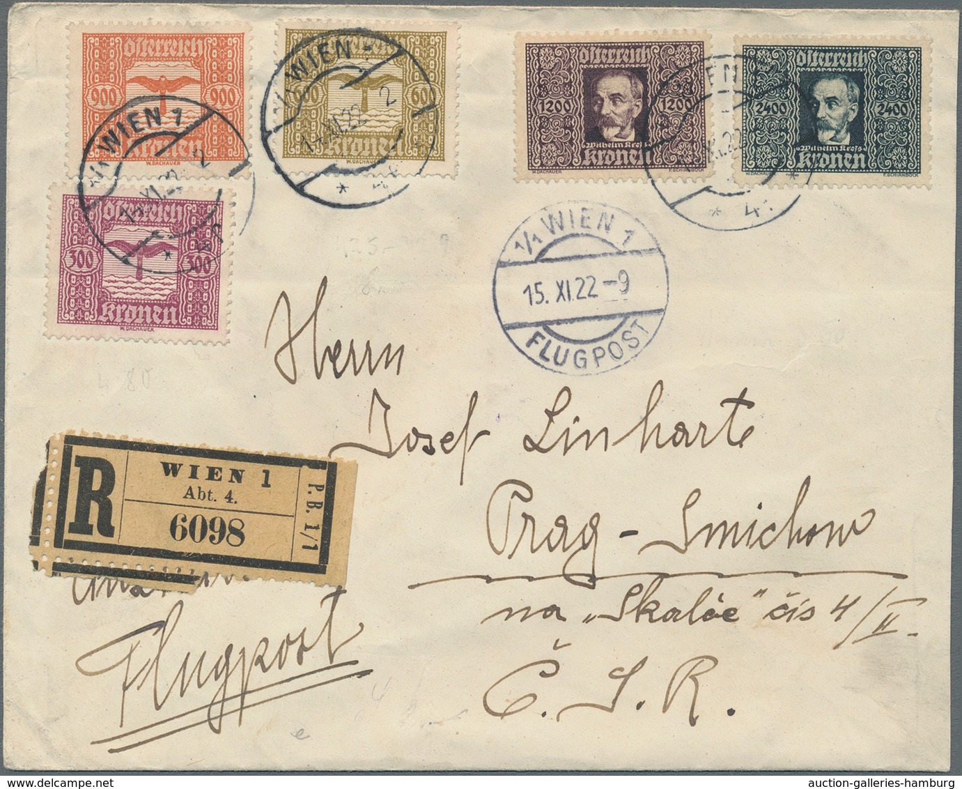Österreich - Flugpost: 1922, R-Flugpostbrief Mit 8100 Kr.-Frankatur Vs. Und Rs. Von "WIEN 15.XI.22" - Sonstige & Ohne Zuordnung