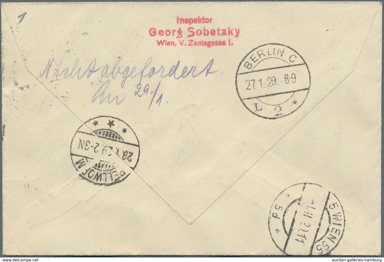 Österreich - Flugpost: 1929, R-Flugpostbrief Mit Frankatur 15 Gr. Und 50 Gr. Flugpost Ab "WIEN 26.I. - Other & Unclassified