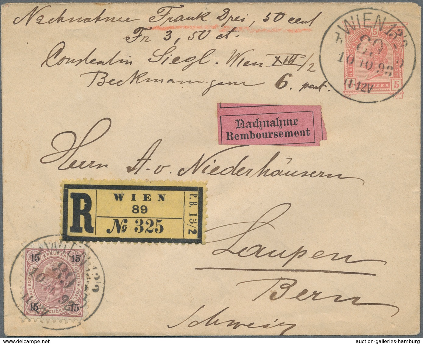Österreich - Ganzsachen: 1898, 15 Kreuzer Als Zusatzfrankatur Auf 5 Kreuzer Rot Ganzsachenumschlag A - Otros & Sin Clasificación