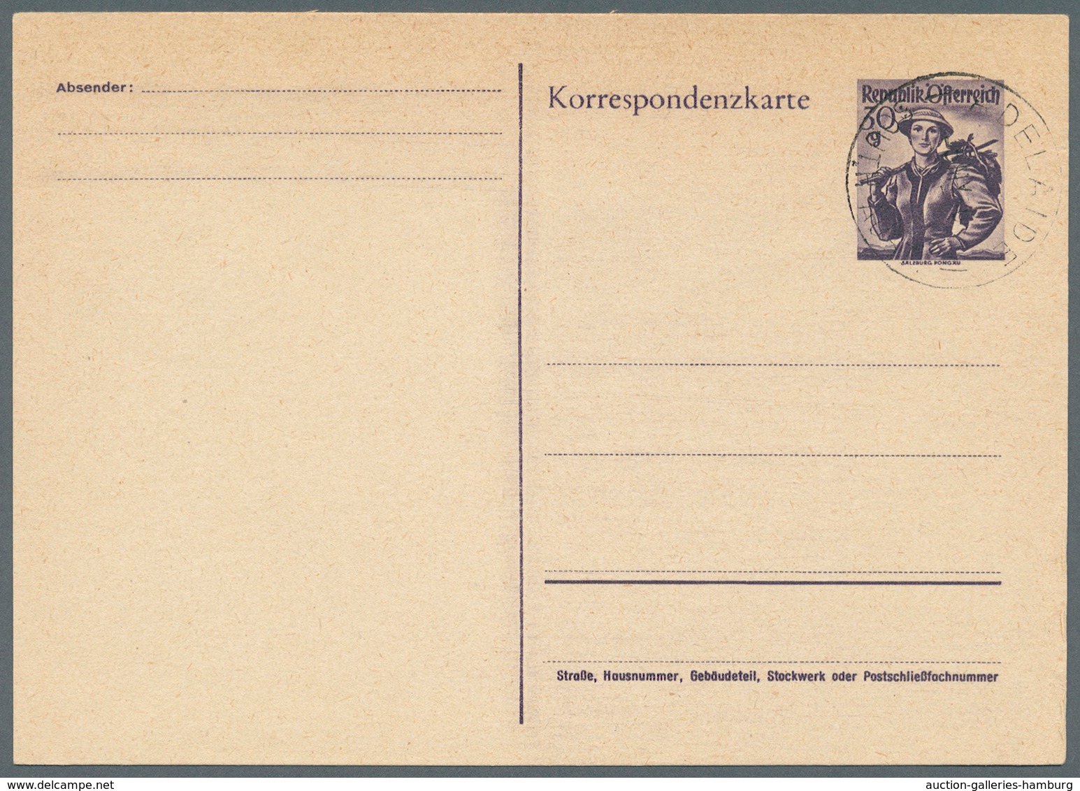 Österreich - Ganzsachen: 1950/51, Trachten Korrespondenzkarte 30 Gr. Violett, Postauftragskarte 60 G - Autres & Non Classés