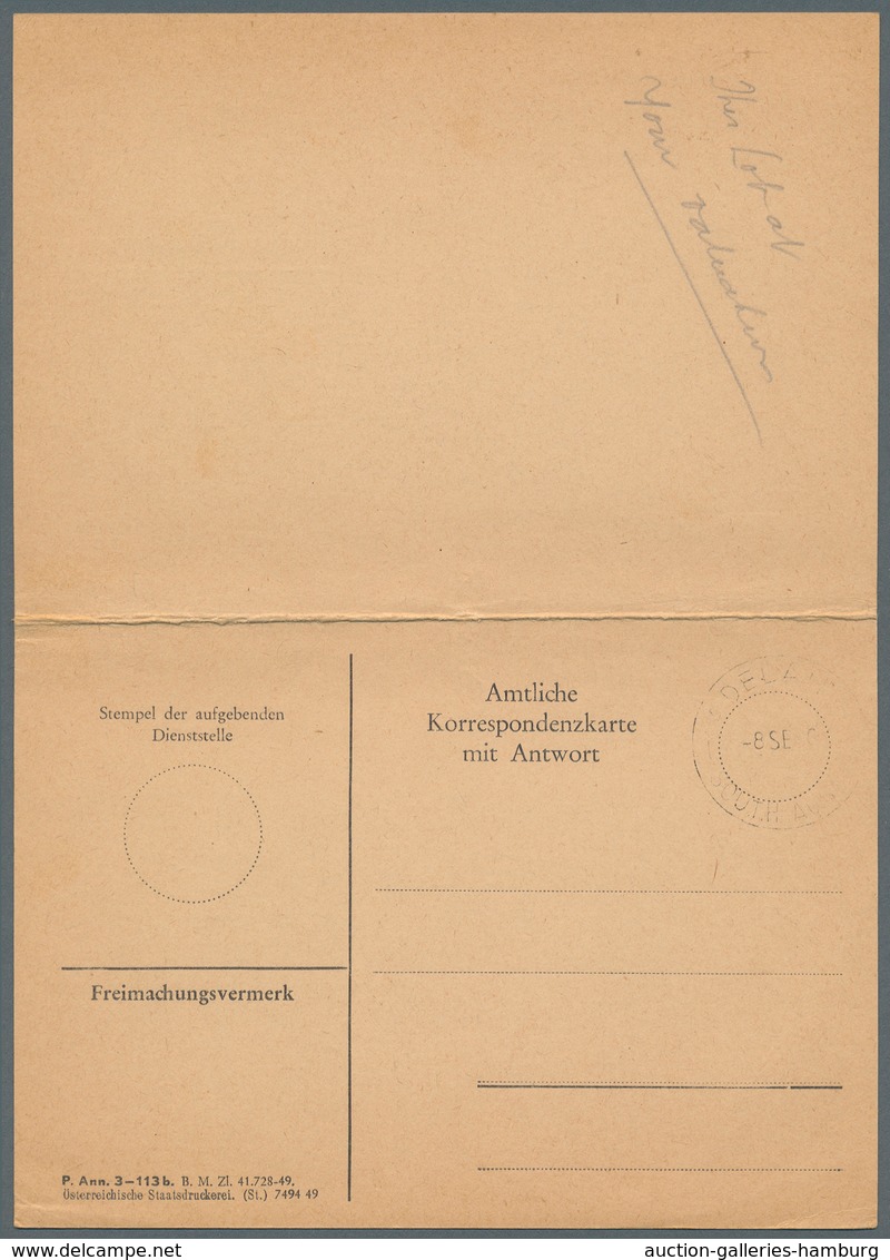 Österreich - Ganzsachen: 1950/51, Trachten Korrespondenzkarte 30 Gr. violett, Postauftragskarte 60 G