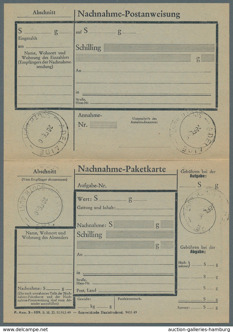 Österreich - Ganzsachen: 1950/51, Trachten Korrespondenzkarte 30 Gr. violett, Postauftragskarte 60 G